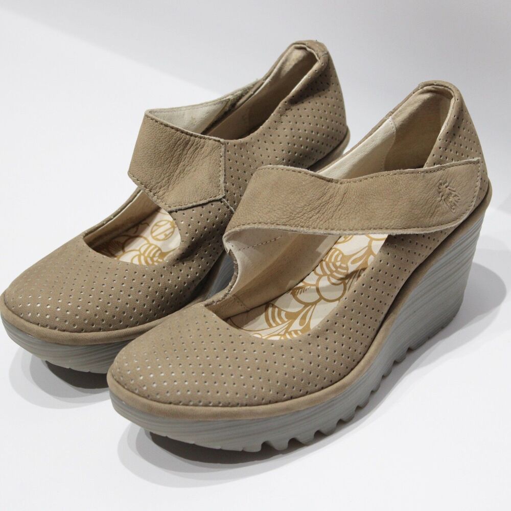Fly London Yasi Brown Leather Mary Jane Wedge Sandals ~ Size 7.5/8 US (38EU)